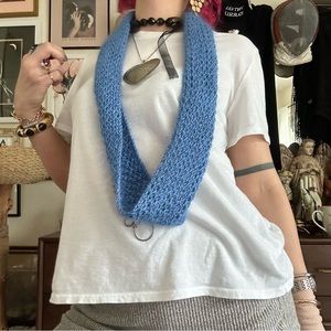 handknit blue infinity scarf / soft & fuzzy / 💙